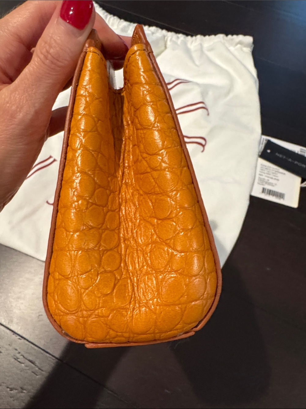 Liffner Croc Effect Pushlock Clutch in Mandarin - Picture 6 of 11